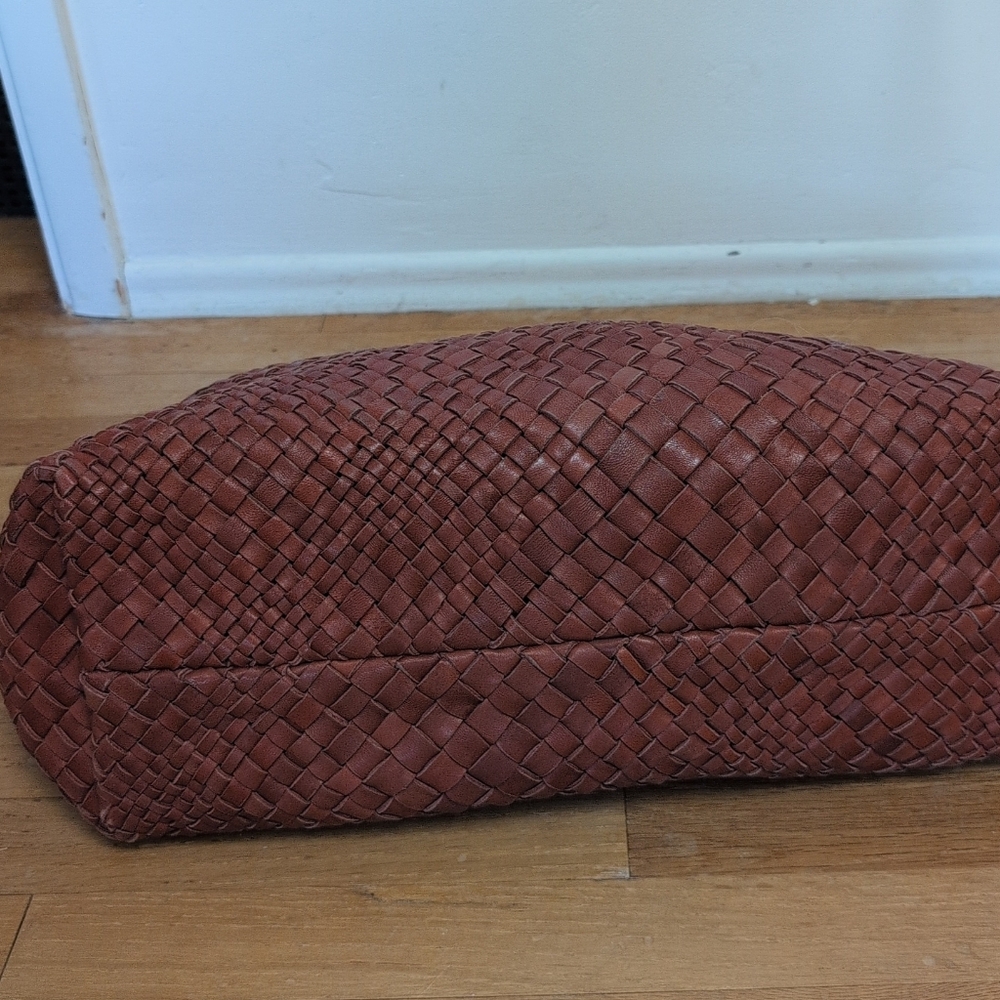Falorni Luxury Woven Soft Leather Tote NWOT Reddish Brown - Picture 7 of 16